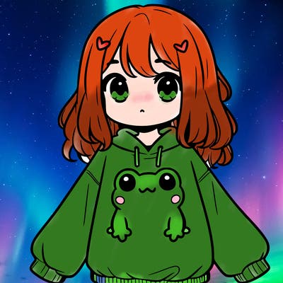 girl wearing frogging sweatshirt