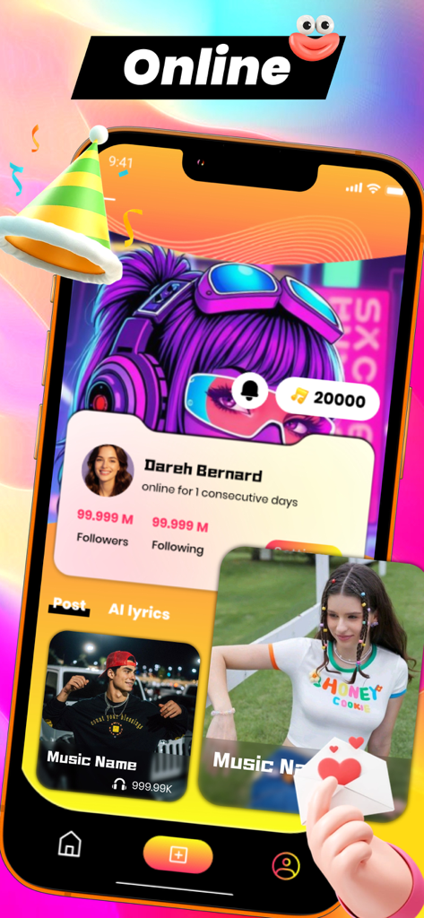 Video Chat，Online Share - Rliy - Interface du profil utilisateur sur l'application Rliy montrant les publications sociales et les métriques des abonnés