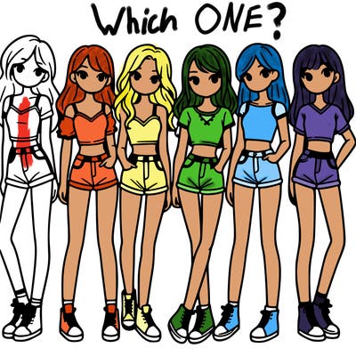 a group of girls wearing crop tops and shorts