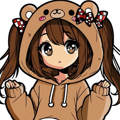 cute anime girl with ponytails and a cute bear hoodie