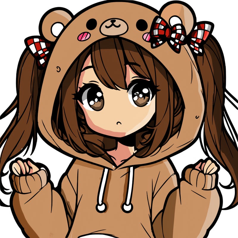 cute anime girl with ponytails and a cute bear hoodie