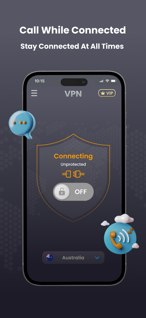 درع كاسر بروكسي - فاتح مواقع - Shield Proxy VPN app interface showing call connectivity feature on iPhone