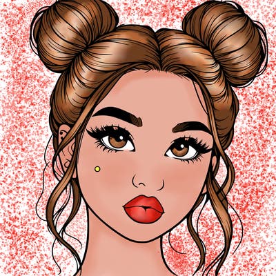 realistic girl with two buns on her hair and lips