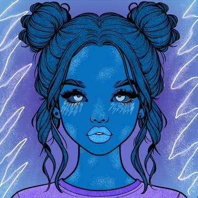 realistic girl with two buns in hair and lips