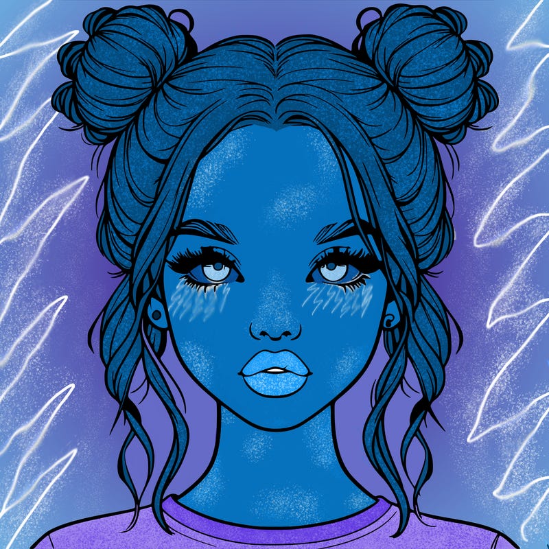 realistic girl with two buns in hair and lips