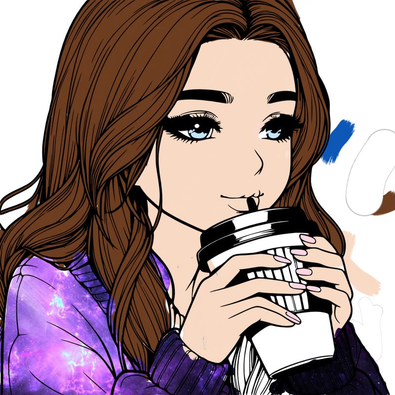 realistic girl drinking coffee