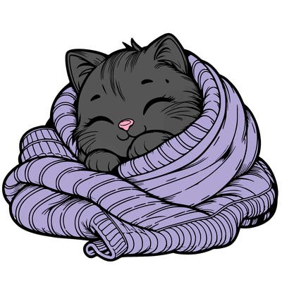 realistic cozy cat in a blanket