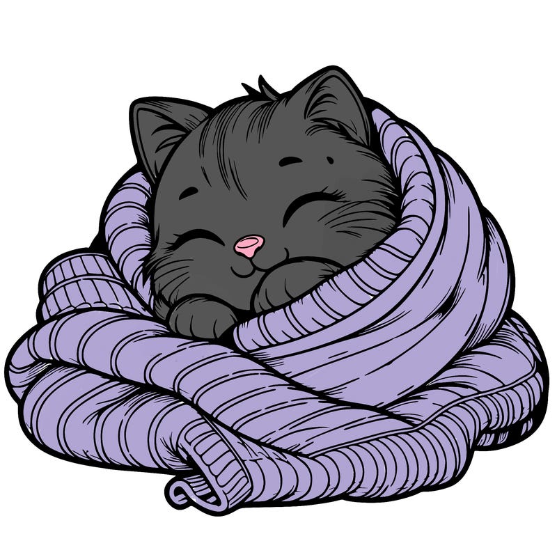 realistic cozy cat in a blanket