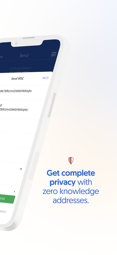 Verus Mobile - Verus Mobile app interface highlighting zero knowledge addresses for private transactions