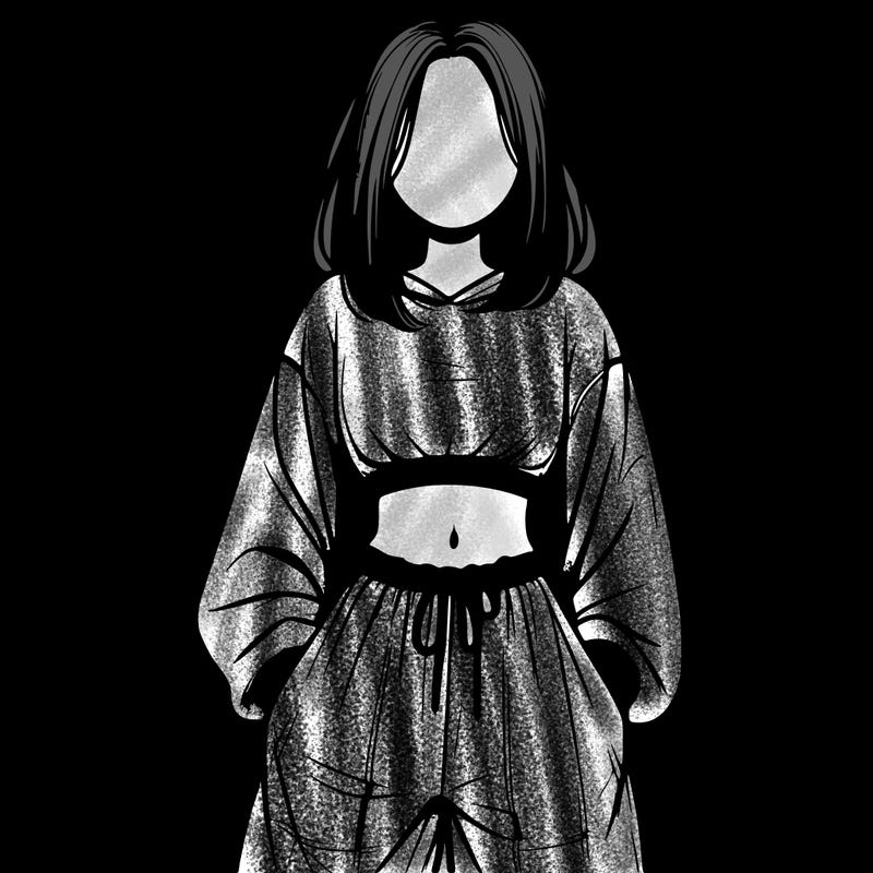 realistic girl faceless with baggy pants and a crop top