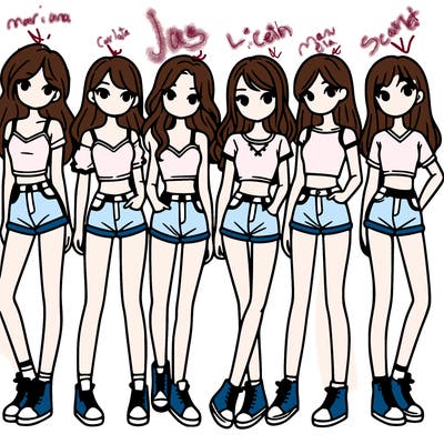 a group of girls wearing crop tops and shorts