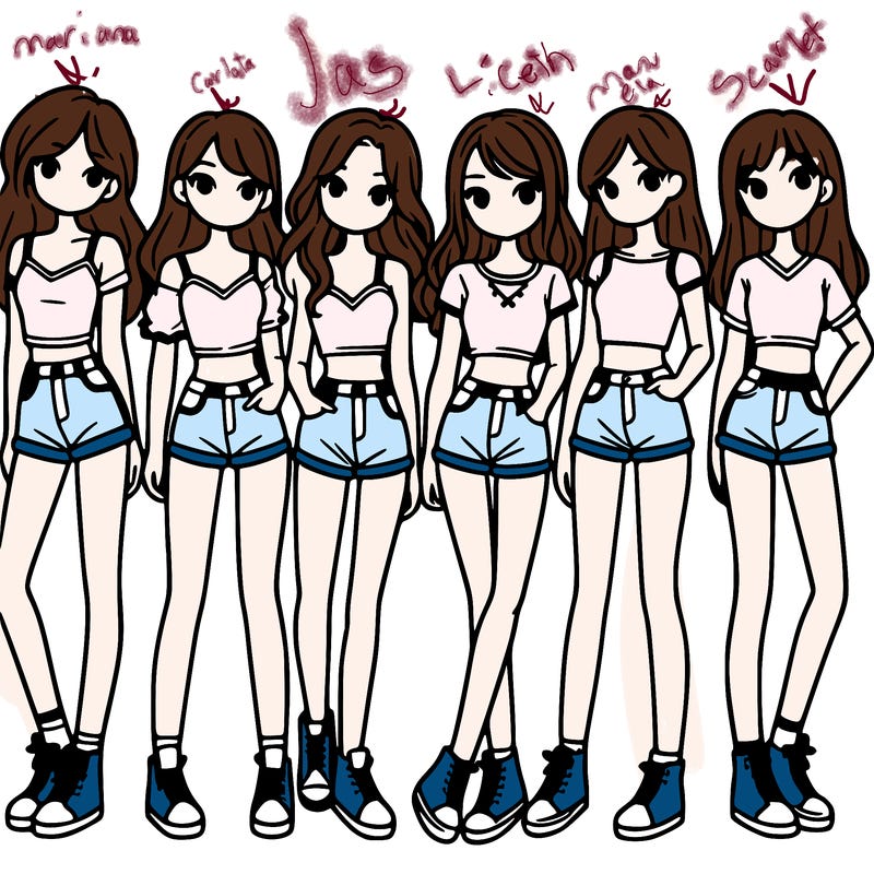 a group of girls wearing crop tops and shorts