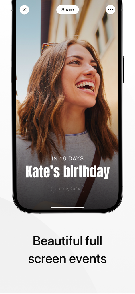 Full screen countdown for a birthday featuring a personalized photo on the Days app.