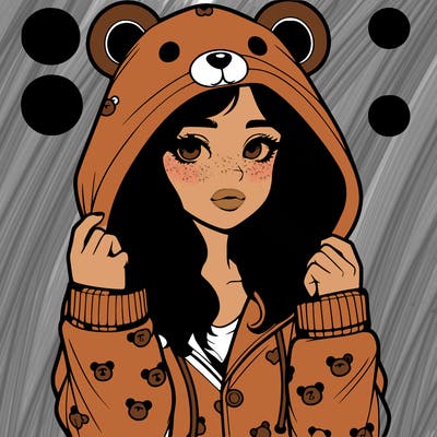realistic girl in a animal pjs hoodie