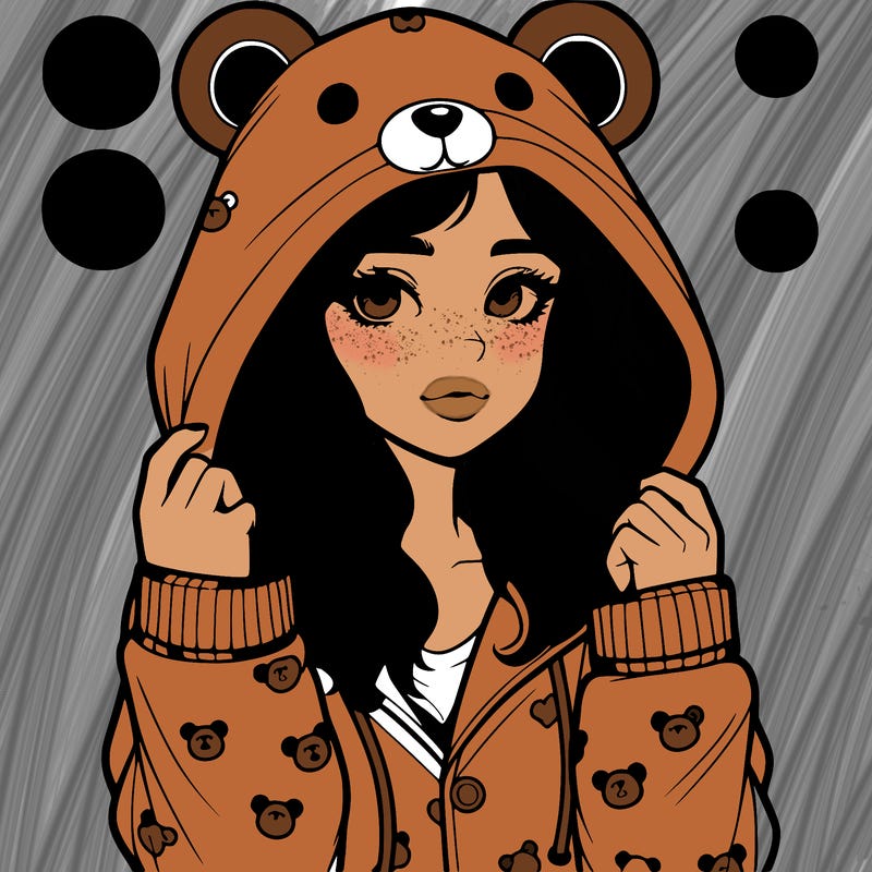 realistic girl in a animal pjs hoodie
