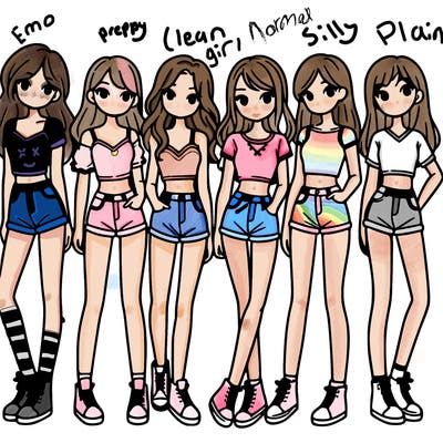 a group of girls wearing crop tops and shorts