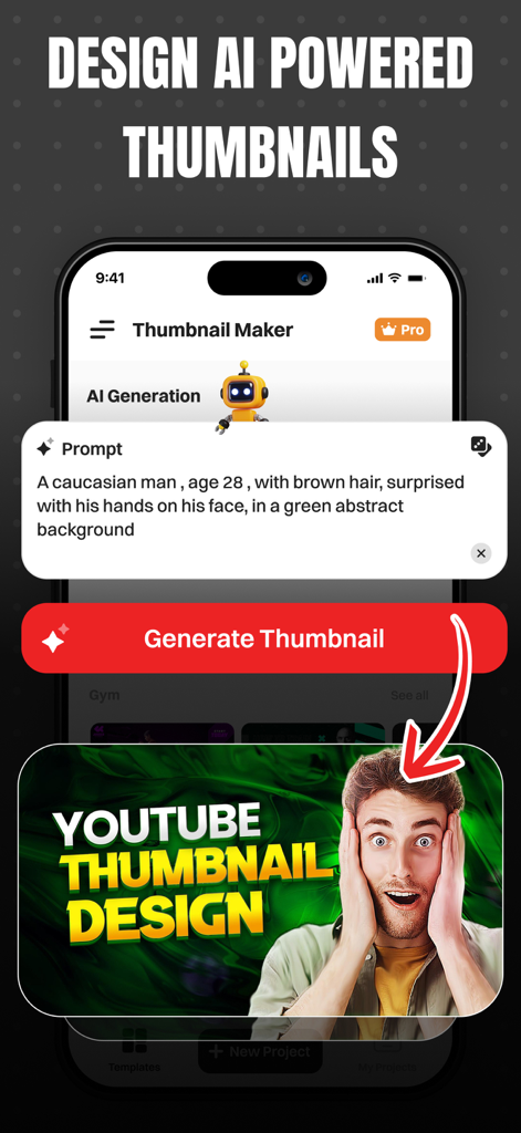 Cover Art AI - Thumbnail Maker - A mobile app interface displaying AI thumbnail generation for YouTube content creators