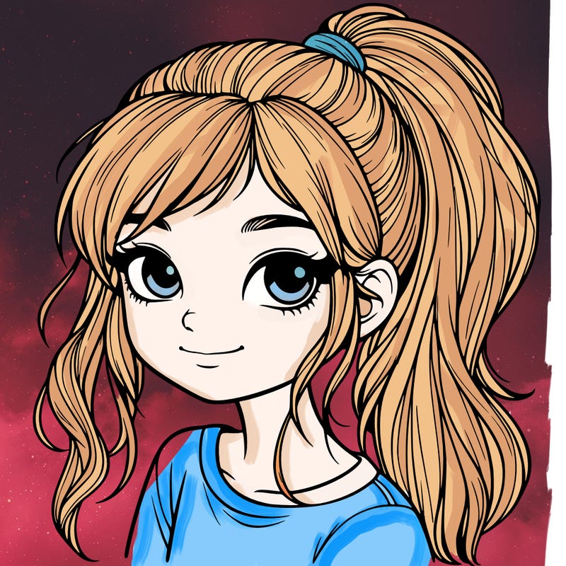 realistic girl with ponytail