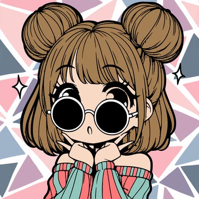 manga girl with hairbuns and sun shape sunglasses
