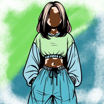 realistic girl faceless with baggy pants and a crop top