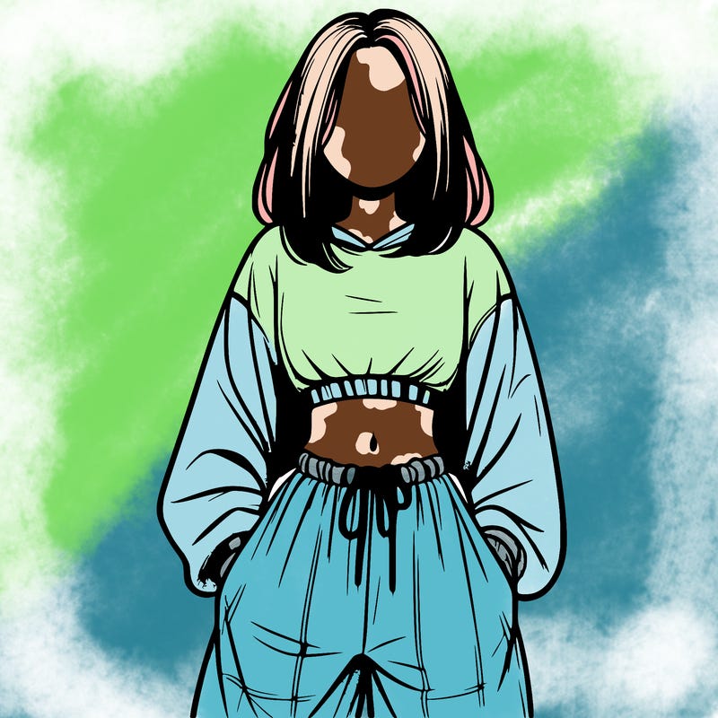 realistic girl faceless with baggy pants and a crop top