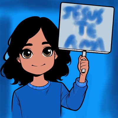 realistic girl holding up a sign