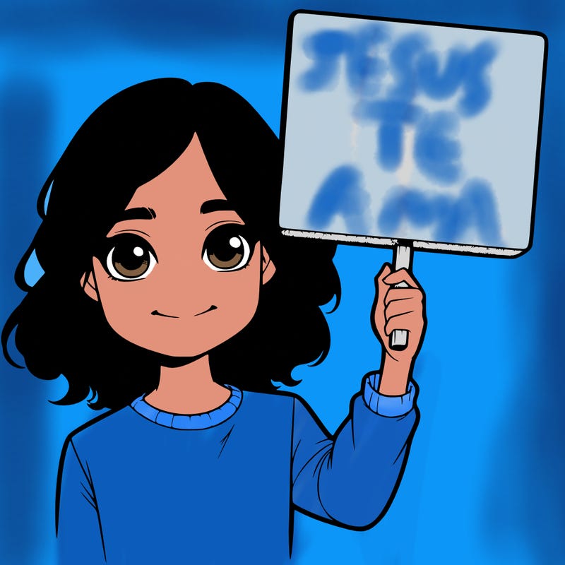 realistic girl holding up a sign