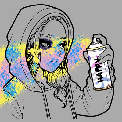 a realistic girl, spray painting