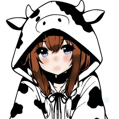 anime girl with cow hoodie