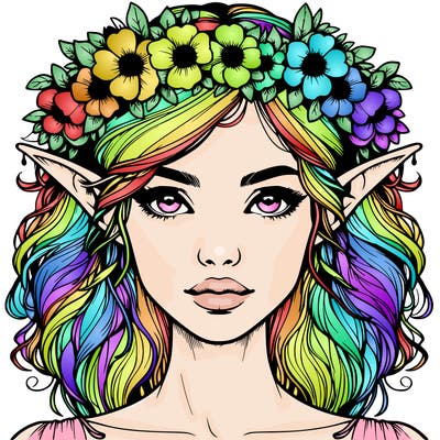 realistic female elf with flower crown