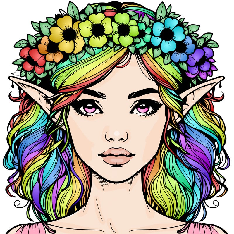 realistic female elf with flower crown