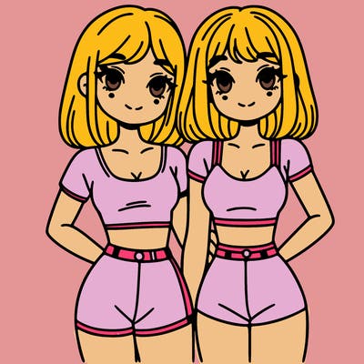 two girls wearing a crop top and shorts