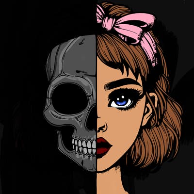 realistic girl with half skull mask