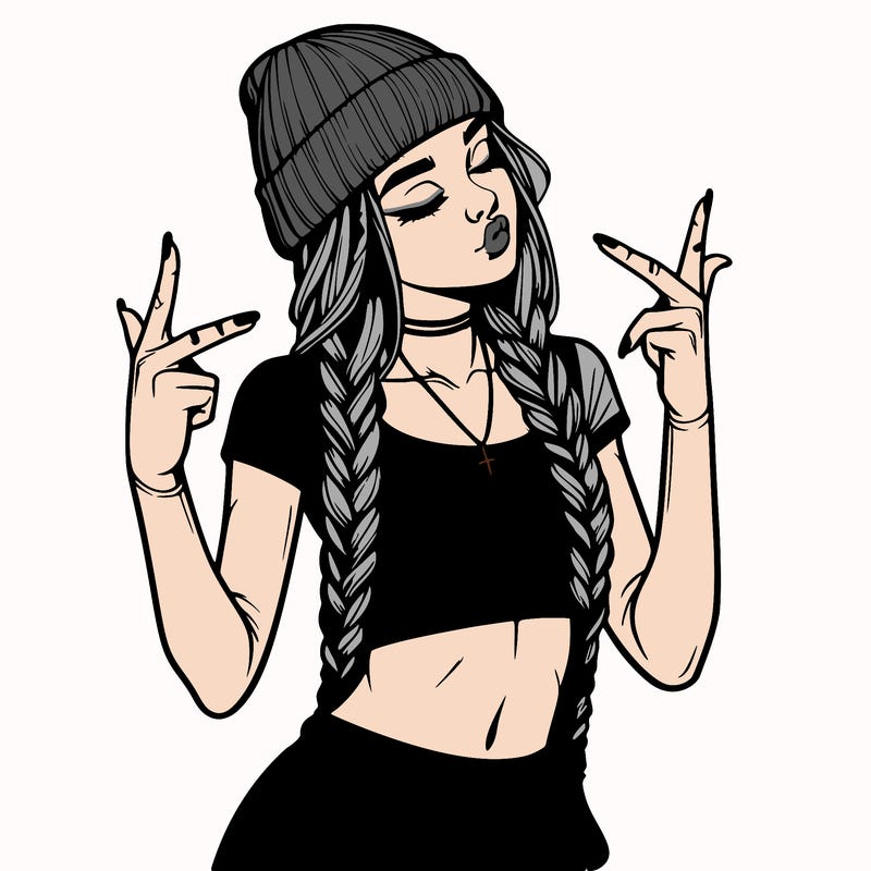 realistic teenage girl with braids and a beanie and crop top doing 🫶🏼