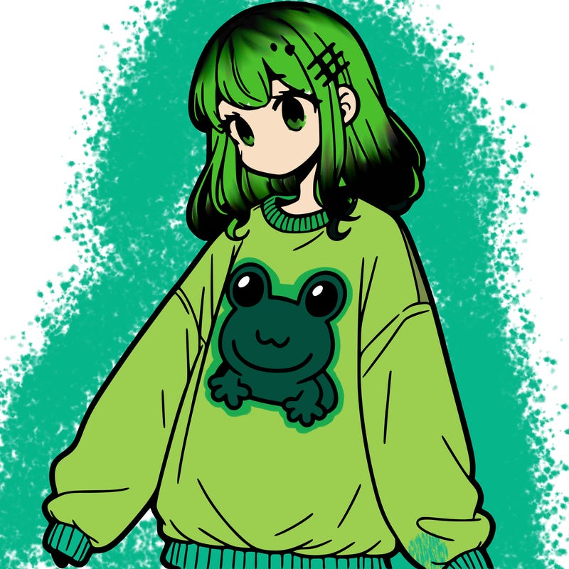 girl wearing frogging sweatshirt