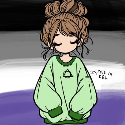 girl with baggy sweatshirt and messy bun