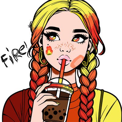 realistic girl with braided hair drinking boba