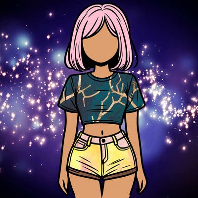 relistic girl with a cropped t shirt and jean shorts with face