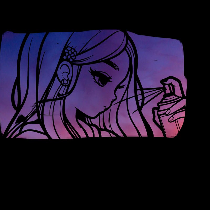 a realistic girl spray painting