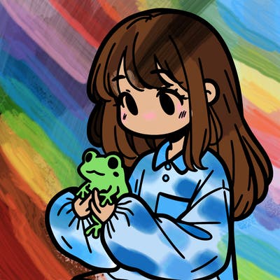 girl with long hair and a oversized shirt. and she is holding a frog