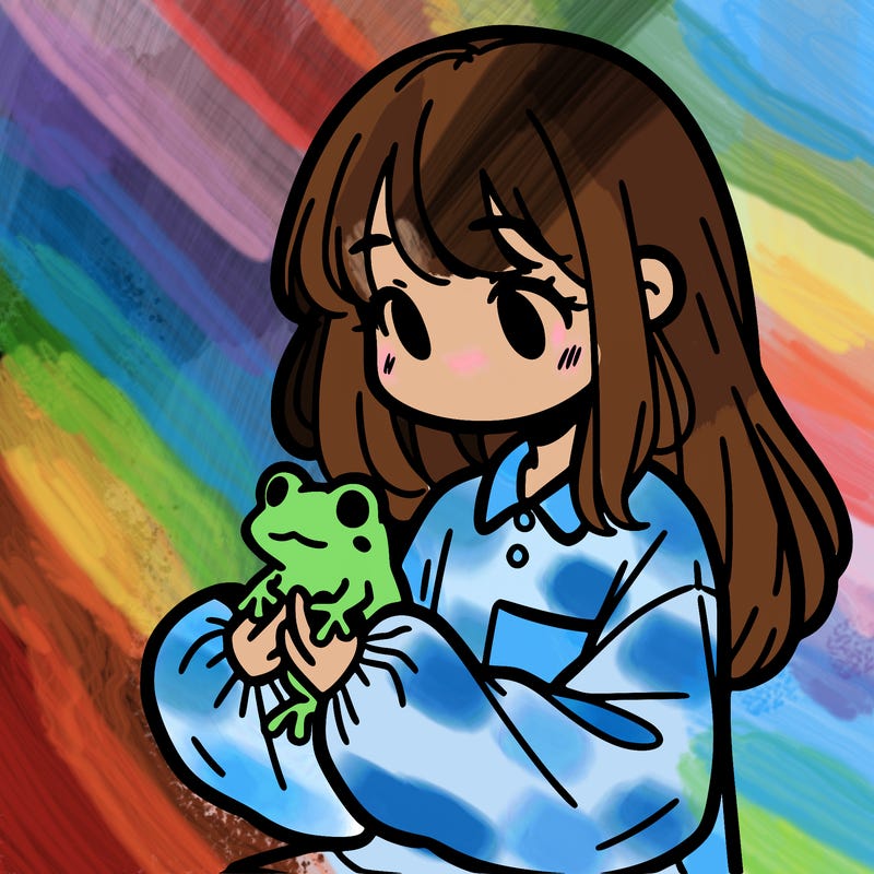 girl with long hair and a oversized shirt. and she is holding a frog