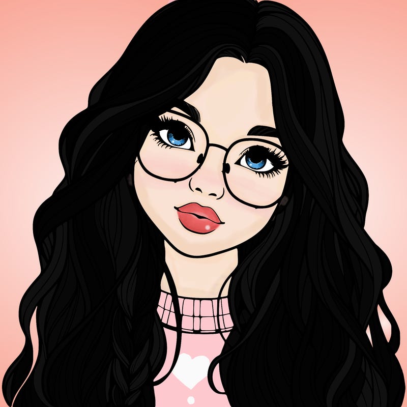 girl with long hair and freckles and glasses realistic