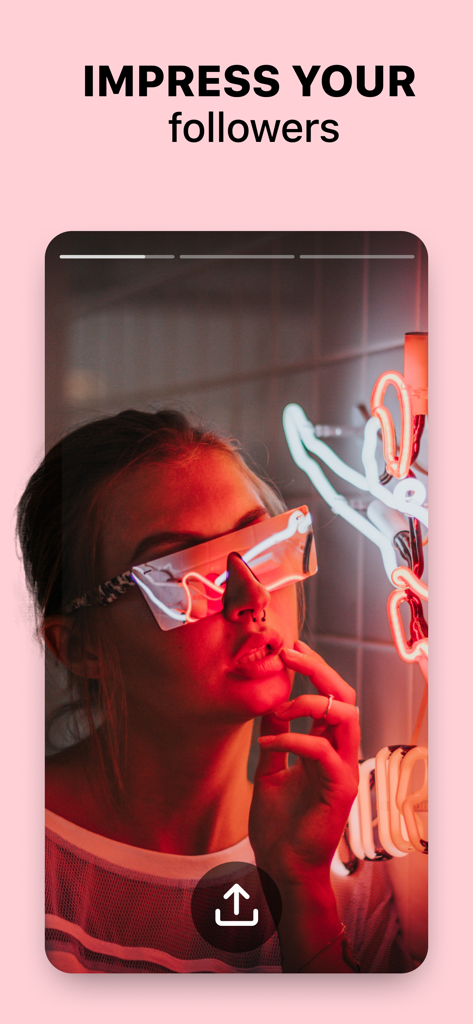 ReelMaker - Video Templates - A trendy social media story template featuring a woman with neon lights and the caption Impress your followers