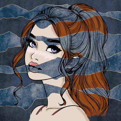 realistic girl with a ponytail on her hair and lips