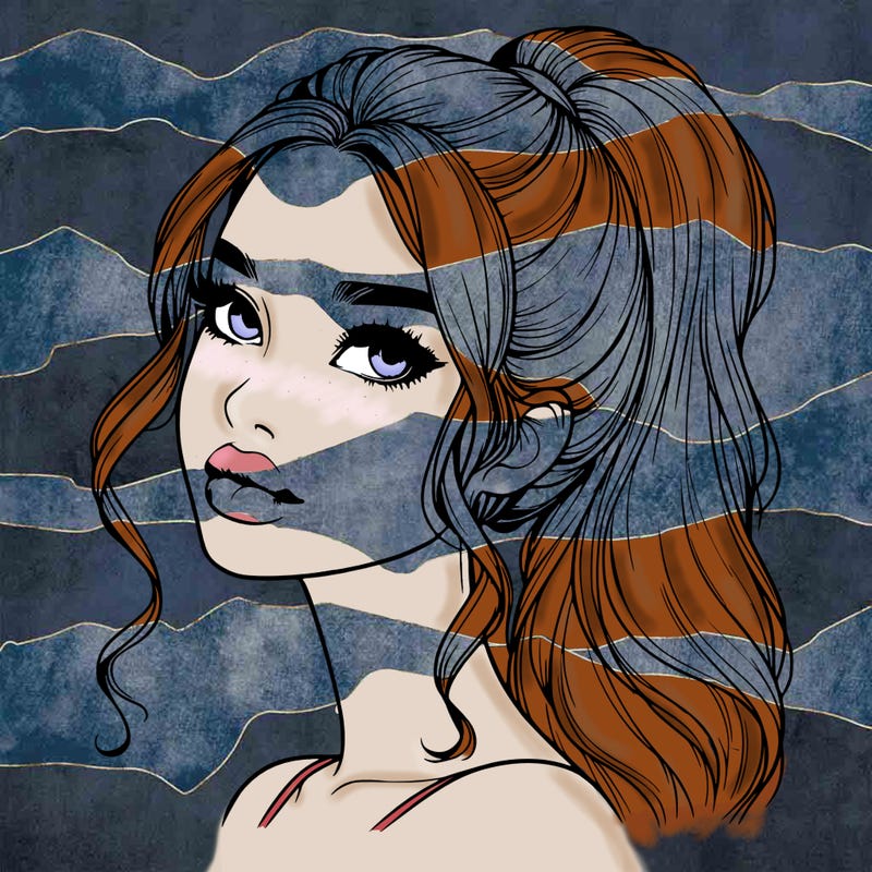 realistic girl with a ponytail on her hair and lips