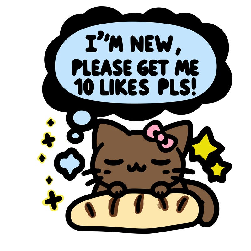 kitty taking a nap dream talking and saying "i'm new, please get me at least 10 likes pls!!"