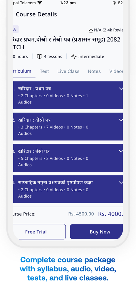 Udaan App - Udaan Academy app interface showing course syllabus and enrollment options