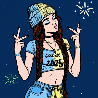 realistic teenage girl with braids and a beanie and crop top doing 🫶🏼