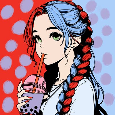 realistic girl with braided hair drinking boba