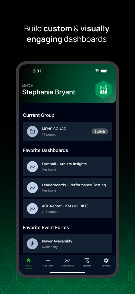 Teamworks AMS - Teamworks AMS app interface showing custom athlete dashboards and performance reports
